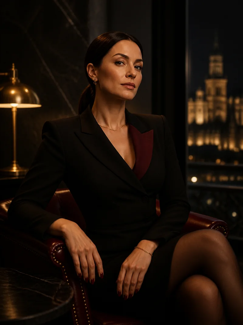Findomme w eleganckim, ciemnym wnętrzu